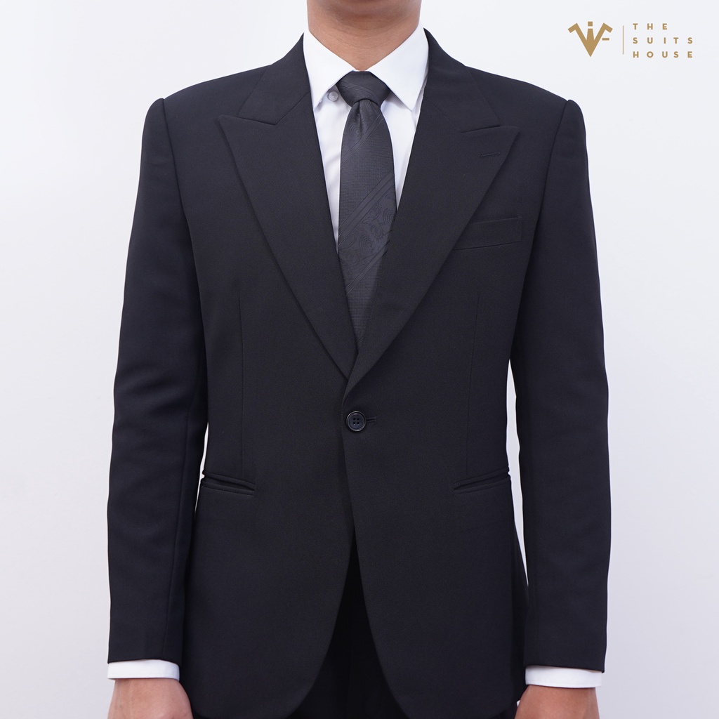 Bộ vest nam đen 1 khuy áo suits blazer quần âu crop gấu, form ôm, satorial, vải WOOL - The Suits House