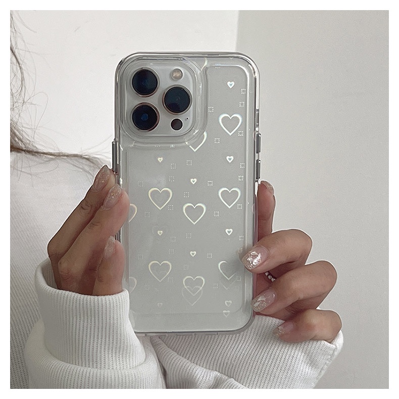 Ốp Điện Thoại Trong Suốt Chống Sốc Màu Laser Họa Tiết Trái Tim Thời Trang Cho compatible for iPhone 14 13 12 11 Pro Max XR XS 7 8 Plus SE SE3 2022
