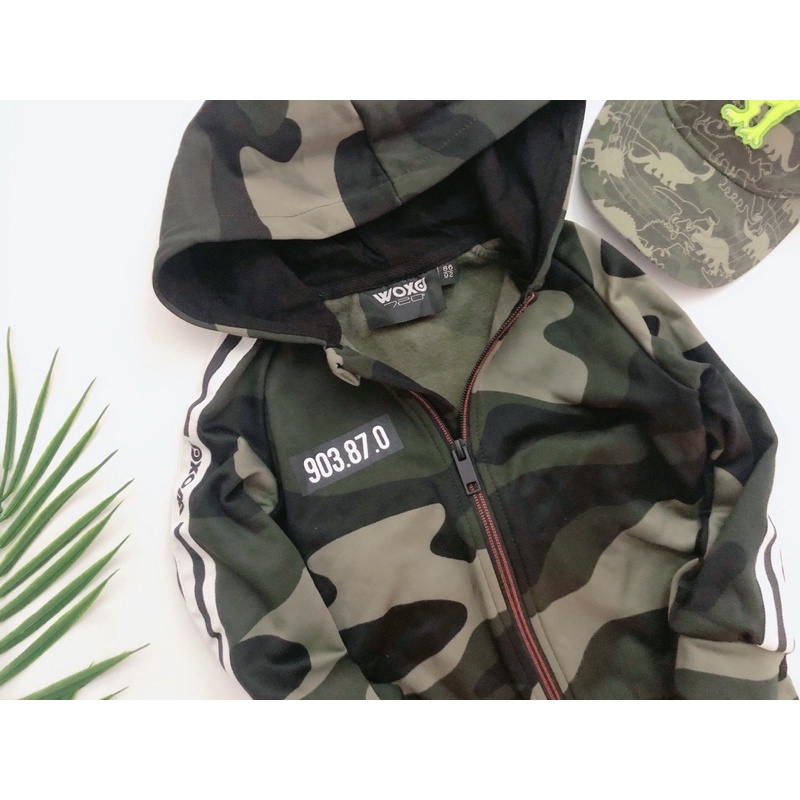 Bộ nỉ rằn ri mũ trùm dư xịn bé trai