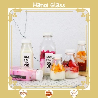 Chai thuỷ tinh 👻 300ml 👻 Vuông lùn nắp nhựa đựng nướp ép làm sự kiện dễ vệ sinh [ RẺ THÔI RỒI ]