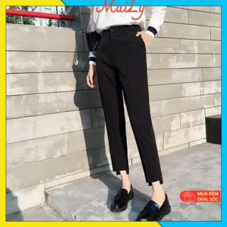 Quần baggy nữ công sở cạp cao gấu lệch 2 ly - Quần baggy khuy cài lệch vải tuyết mưa dày đẹp