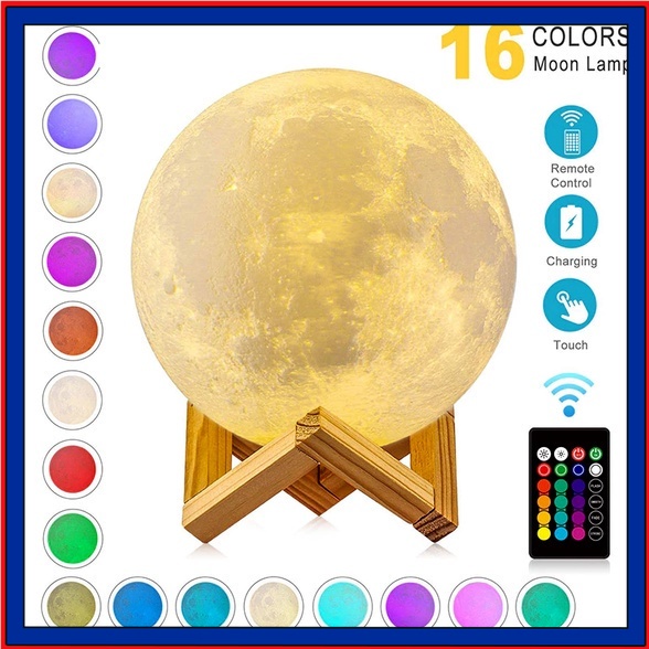 【Hàng sẵn sàng】 3D LED Ánh sáng mặt trăng In Galaxy Star Space Moon Lamp Night Công tắc cảm ứng sạc USB 16 màu #nbteam666#