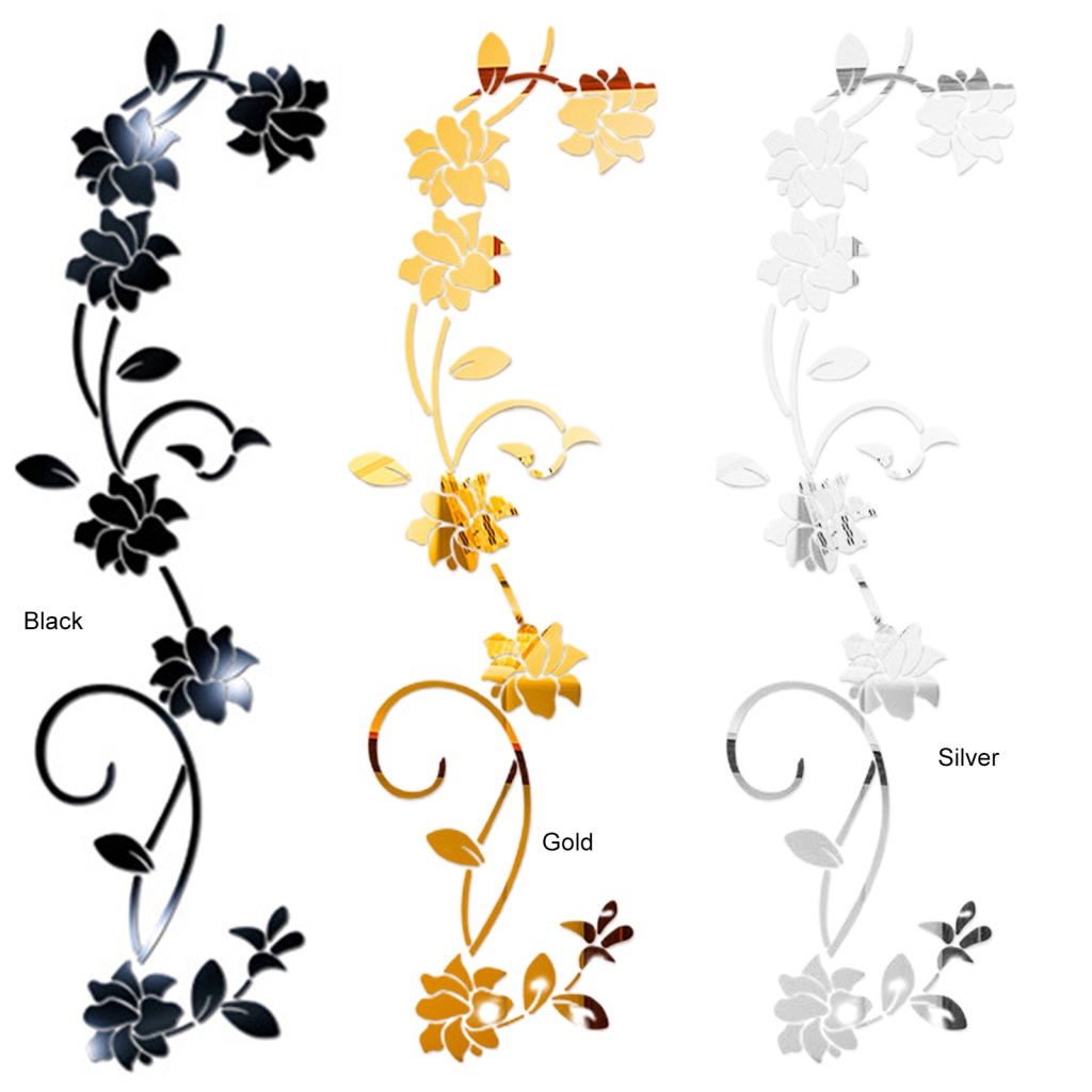 Miếng Dán Tường Hình Hoa 3D DIY Hiệu Ứng Gương Màu Vàng Bạc Bạc Trang Trí Tủ Quần Áo Bằng Acrylic 100×30cm