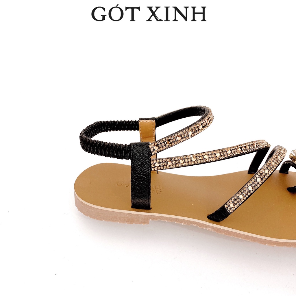 Sandal xỏ ngón nữ GÓT XINH SD6 quai mảnh đính đá đế bệt