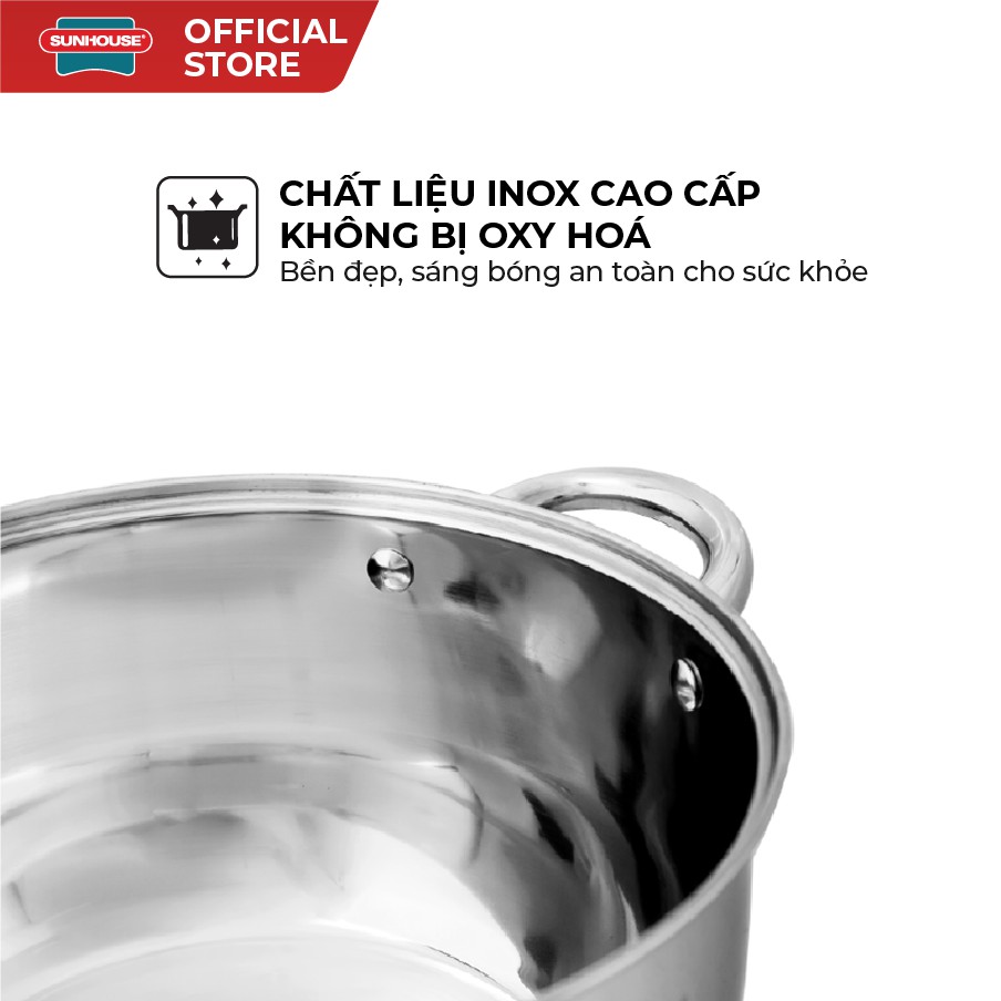 [Mã LIFEHL25 giảm 10% đơn350K] Nồi Inox 3 Đáy SUNHOUSE Đáy Từ 20cm SH22120