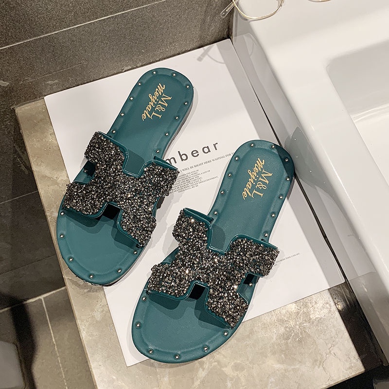 Dép Sandal Đế Bằng Đính Đá Phong Cách Hàn Quốc Thời Trang Mùa Hè 2022 0311 Cho Nữ