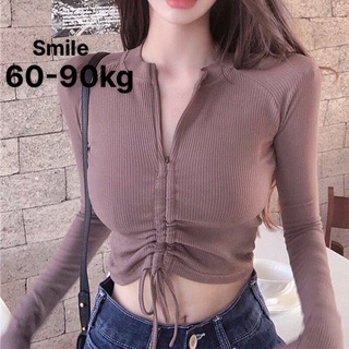 Áo Kiểu Tay Dài Bigsize 60-90kg, Áo Croptop Thun Phối Dây Rút Big Size Thời Trang - Smile Bigsize