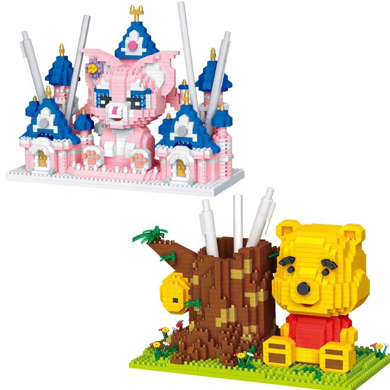 Khối mini Đồ Chơi Xây Dựng Hoạt Hình winnie the pooh linabell disney castle Làm Quà Tặng Giáo Dục Cho Bé Gái xmas