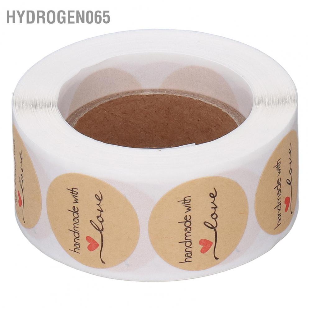 Hydrogen065 1 Roll Kraft Paper Stickers Handmade with Love Design Cute Heart Stationery Label for Food Labeling