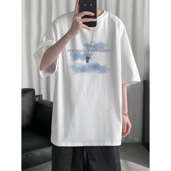 Áo thun tay lỡ nam nữ Form rộng Unisex Oversize giá rẻ Màu Trắng chữ xanh