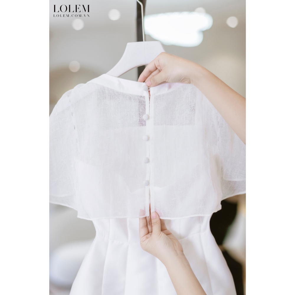Đầm xòe dự tiệc LOLEM DX326 xếp eo vải tafta cao cấp chuẩn form