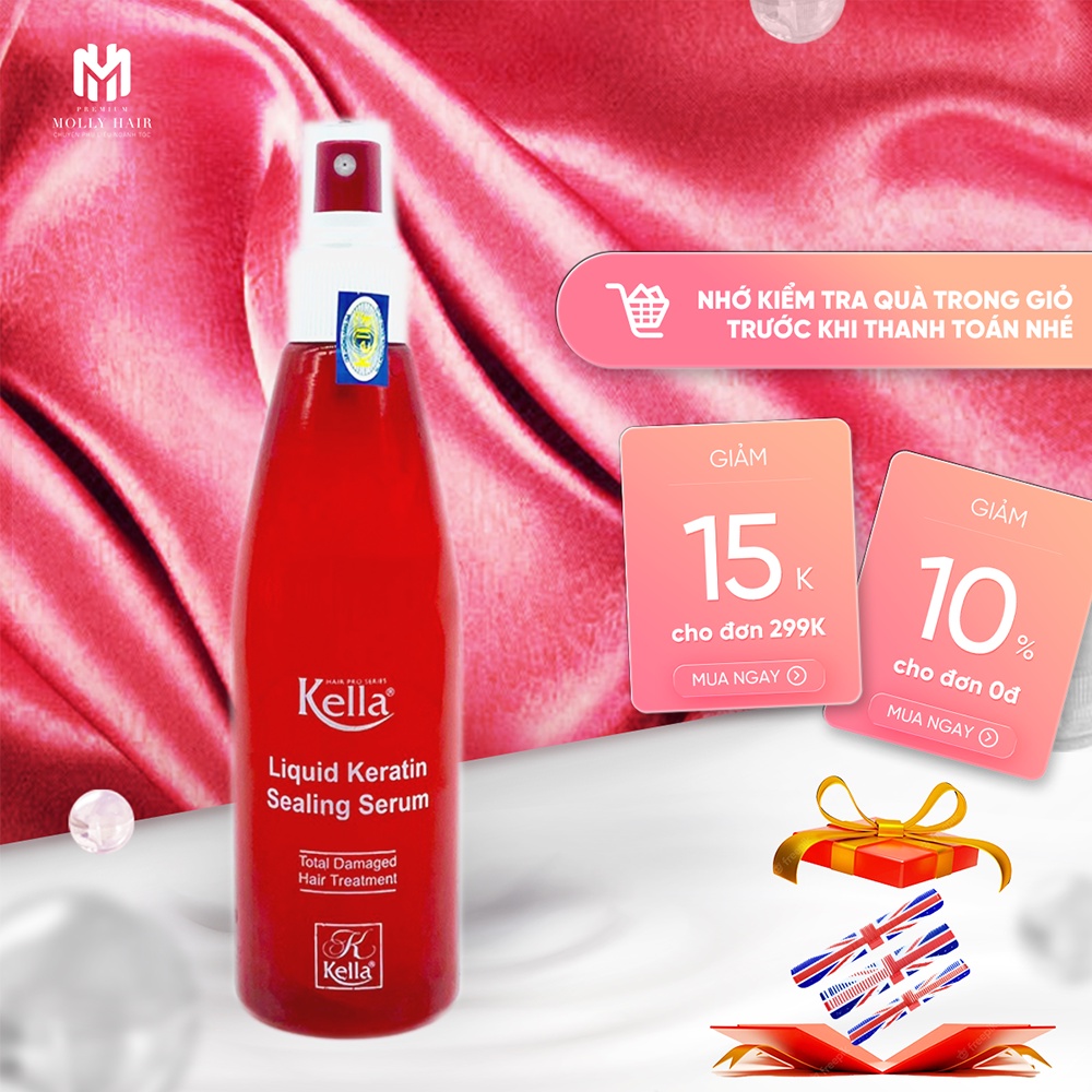 Xịt dưỡng tóc Keratin phục hồi tóc hư tổn Mollyhair Kella Liquid Keratin Sealing Serum 250ml