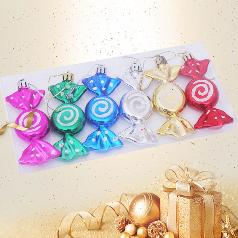 Set 6 Phụ Kiện Trang Trí Cây Thông Noel Hình Kẹo Mút Mạ Điện