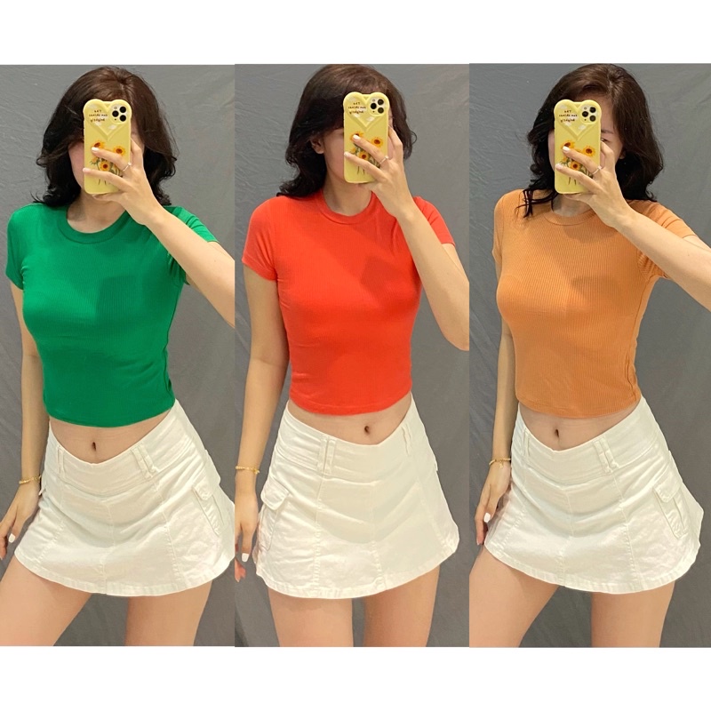 Áo Croptop Trơn Basic Thun Đẹp Wilfred Free Xuất Xịn