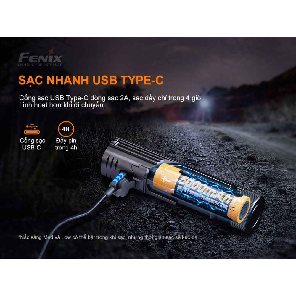 Đèn xe đạp FENIX BC26R sáng 1600 lm chiếu xa 168m pin 21700 5000mAh sạc USB-C
