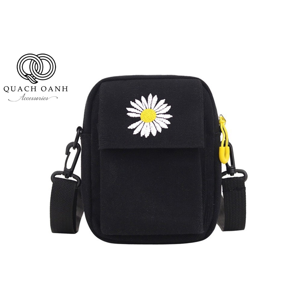 Túi vải đeo chéo mini nắp trên họa tiết hoa cúc - TX517