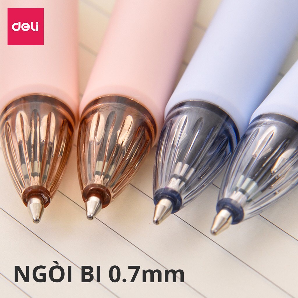 Bút bi cute đầu bấm - 4 màu ,ngòi 0,7mm Deli – Bút bi học sinh cao cấp dễ thương – MIYABI STORE