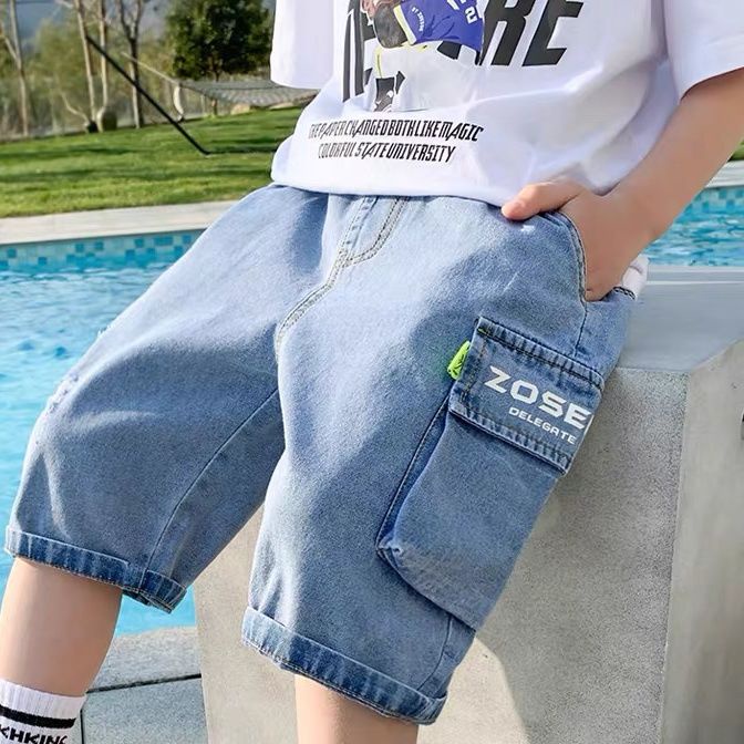 Quần Short Denim Rách Phong Cách Mới 2022 Cho Bé Trai