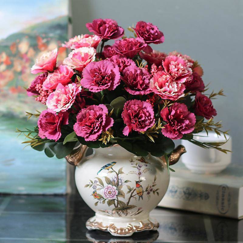 Bó hoa mô phỏng châu Âu Bộ hoa lụa trang trí hoa mới trang trí phòng khách ăn hoa giả hoa khô