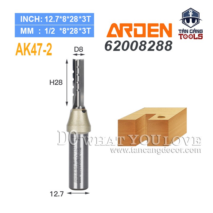Mũi Router CNC AK47-2 Arden 8 x 28 mm Cốt 12.7 mm