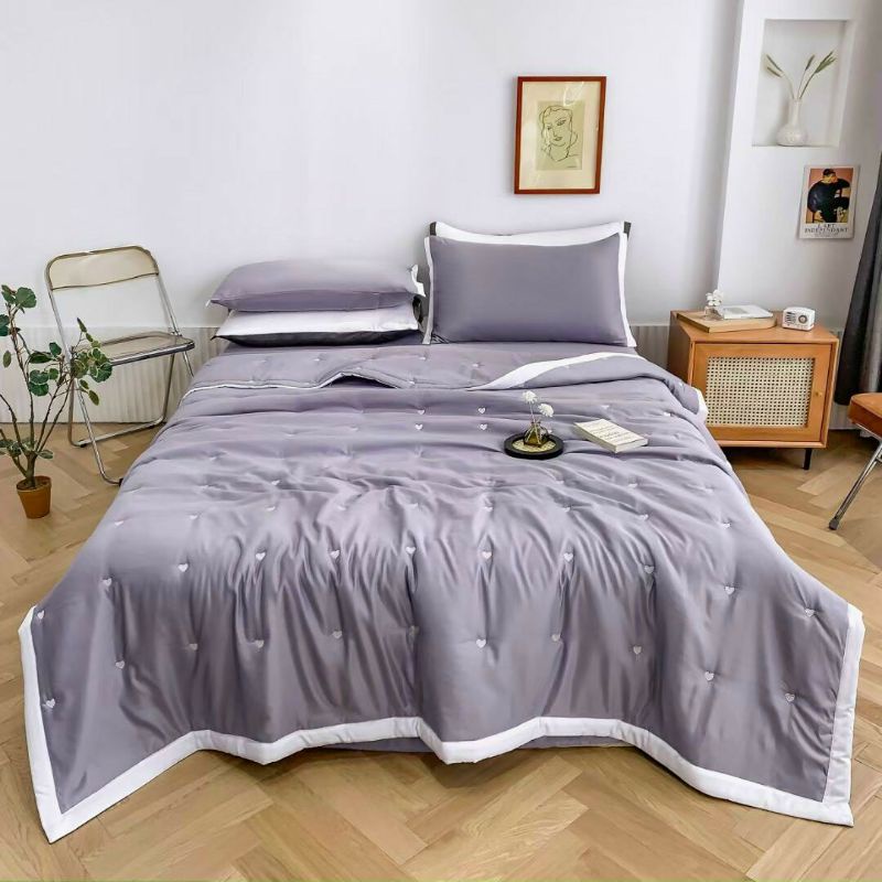 Tron bộ chăn ga gối lụa tencel tim phối mầu, set 4 món chăn hè ga gối lụa tencel cho mùa hè mát lạnh
