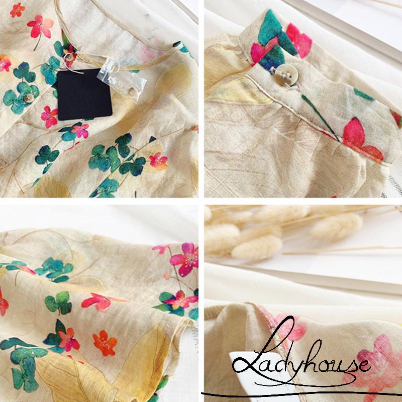 Áo Sơ Mi Cổ Tròn Tay 3/4 In Họa Tiết Hoa Lá Phong Cách Hàn Quốc Ngọt Ngào Dành Cho Nữ