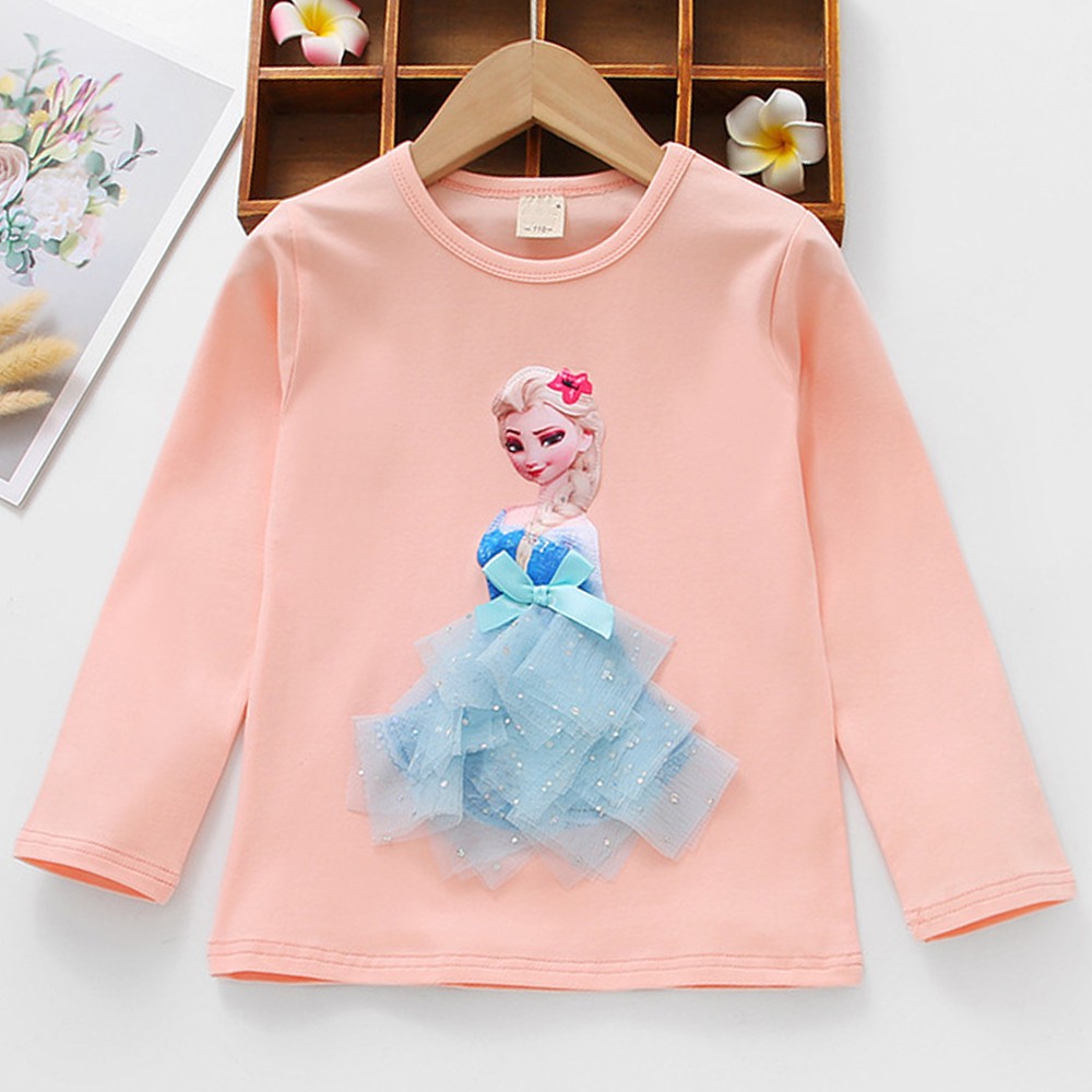 Elsa Áo Thun Tay Dài Cotton Công Chúa Sophia In Hình Cho Bé Gái