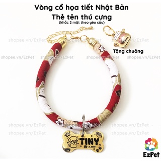 Vòng cổ cho mèo chó nhỏ họa tiết Nhật + Thẻ tên thú cưng EzPet (tặng chuông) - Vòng cho mèo