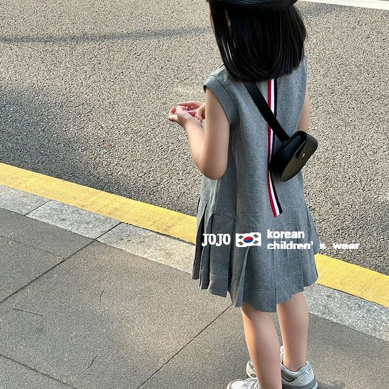 [Hàng Mới Về] Đầm Dài Không Tay Phong Cách Preppy Thời Trang Mùa Hè Hàn Quốc Dễ Phối Đồ Dành Cho Bé Gái