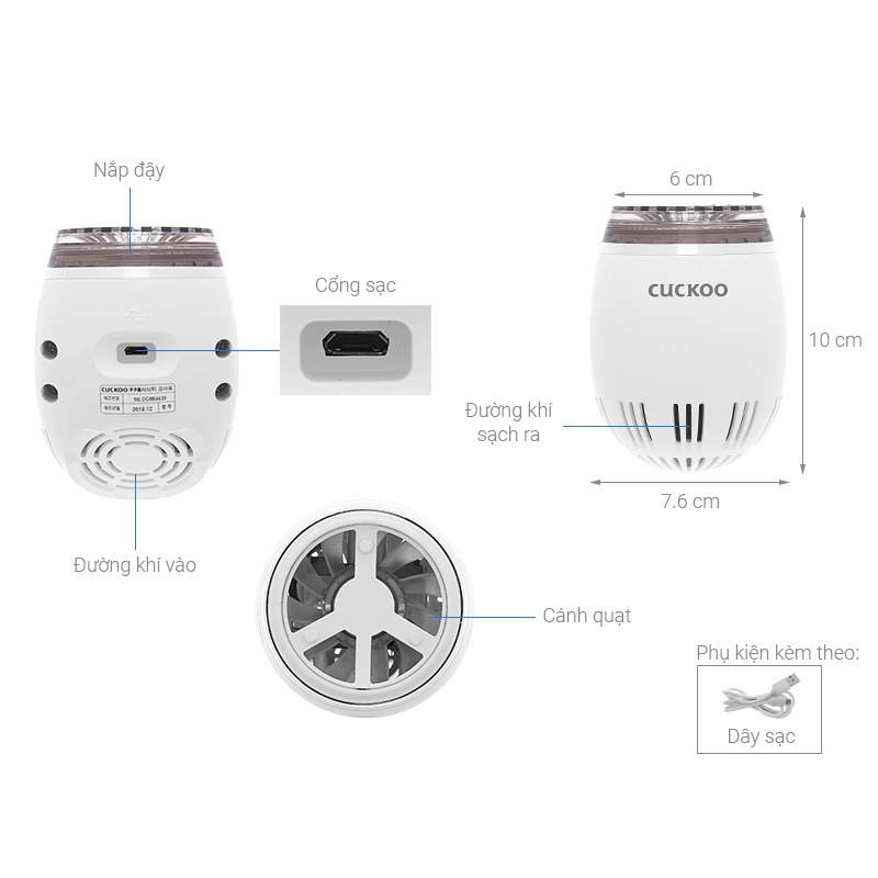 [Xuất xứ Hàn Quốc] Máy Lọc không khí ô tô Cuckoo AC03V10W