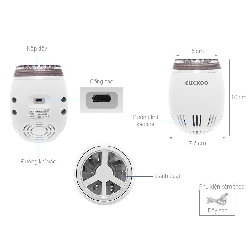 [Xuất xứ Hàn Quốc] Máy Lọc không khí ô tô Cuckoo AC03V10W