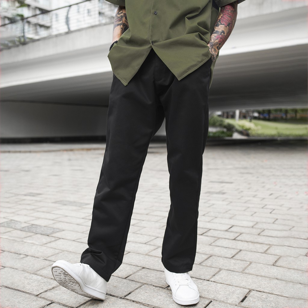 Quần Baggy KaKi Đen Trơn Ống Suông Nam và Nữ Dáng Suông Ống Rộng Chất Liệu Khaki