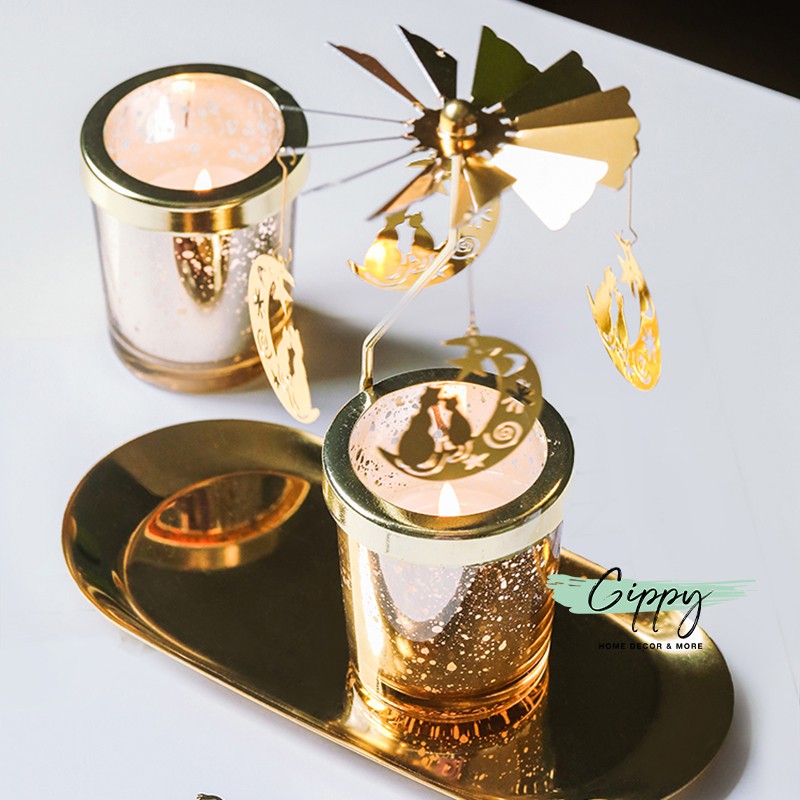 Cốc đựng nến xoay, món quà trang trí lãng mạn, tặng kèm viên nến tealight - Gippy Decor