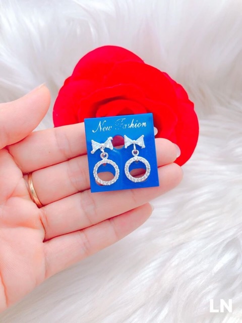 BÔNG TAI NƠ ĐÍNH ĐÁ SIÊU XINH- BÔNG TAI NỮ BẠC TA