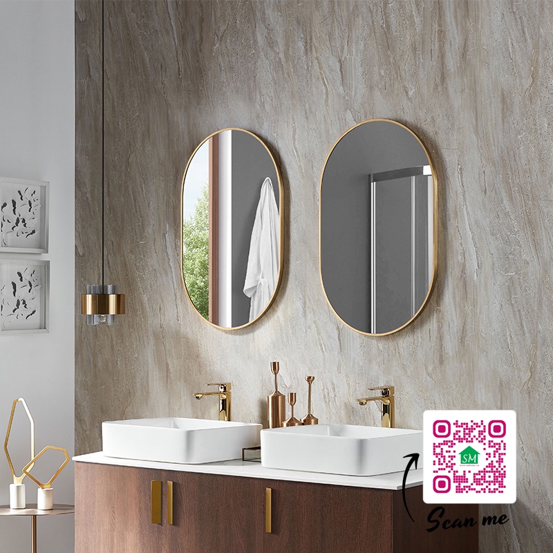 GƯƠNG TREO TƯỜNG PHÒNG TẮM HÌNH OVAL SMHOME GTT04 - KHUNG NHÔM MẠ