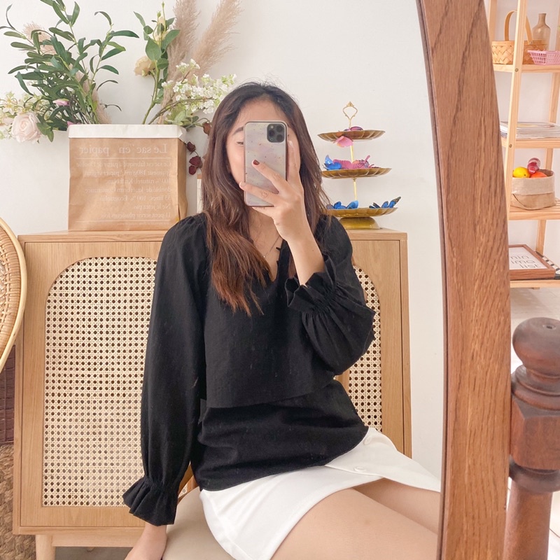 Áo kiểu nữ tay dài, hai tầng Ellen Shirt LUCEFASHION, áo kiểu Hàn Quốc