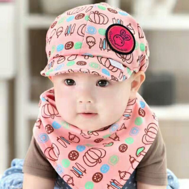 [siêu sale] Set mũ kèm khăn yếm siêu kute cho baby dưới 3 tuổi