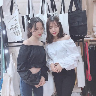 Áo croptop trễ vai tay bồng
