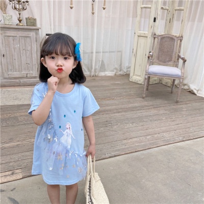 Đầm Công Chúa Elsa Tay Ngắn Dễ Thương Cho Bé Gái 1-9 Tuổi