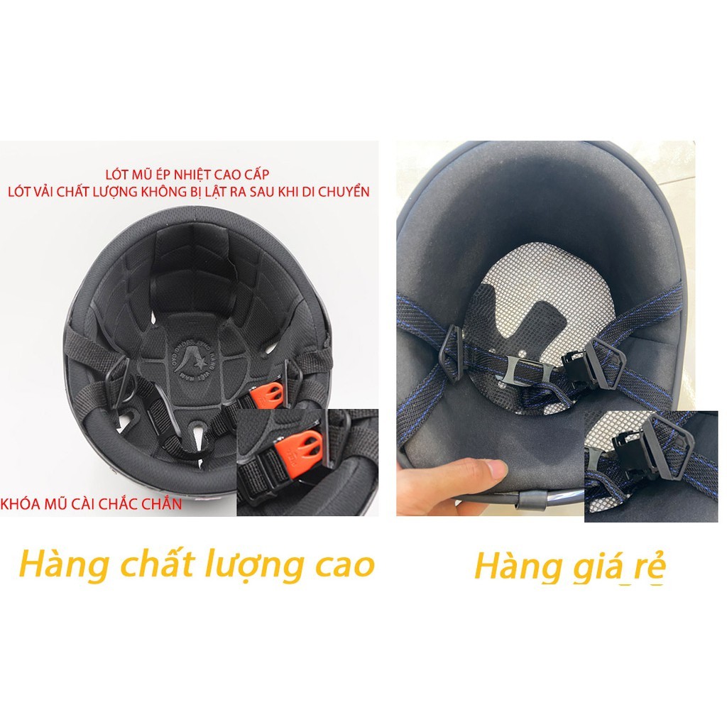 Mũ bảo hiểm nửa đầu TORO Cam có kèm kính, hàng chính hãng khóa đỏ, xốp ép nhiệt chắc chắn