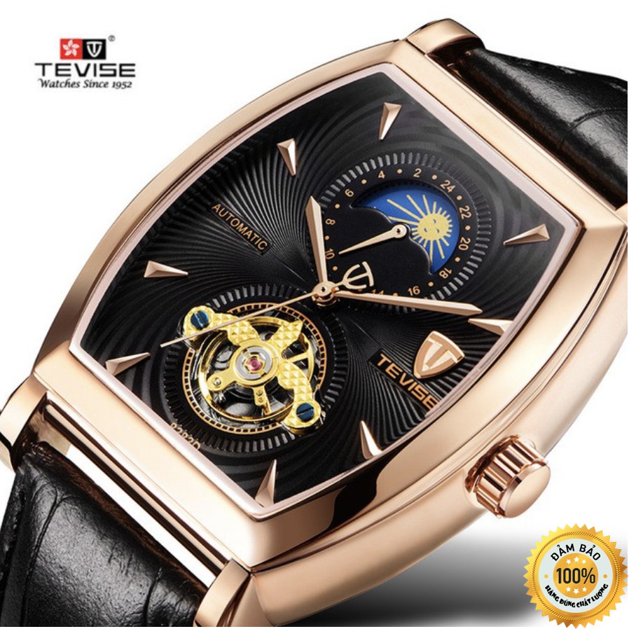 Đồng Hồ Kim Nam Tevise Máy Cơ Automatic Mặt Tròn Dây Da Lộ Máy - Đồng Hồ Nam Đeo Tay Chính Hãng Đẹp