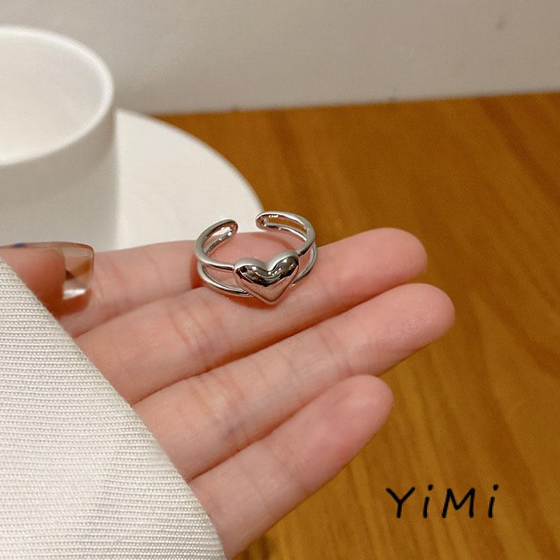 Nhẫn mở có thể điều chỉnh bằng kim loại hình trái tim thời trang cho nữ