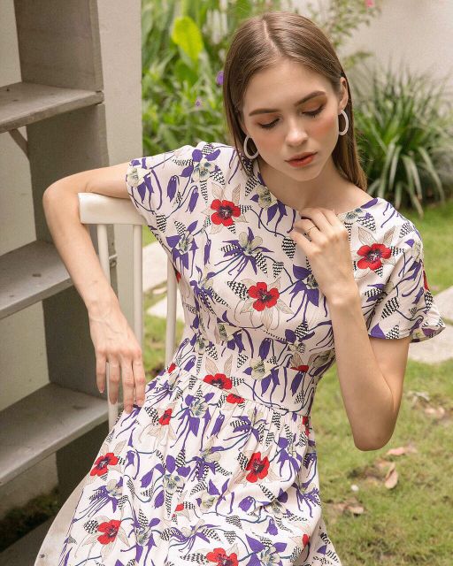 Đầm xòe hoa đỏ mentosa D1015