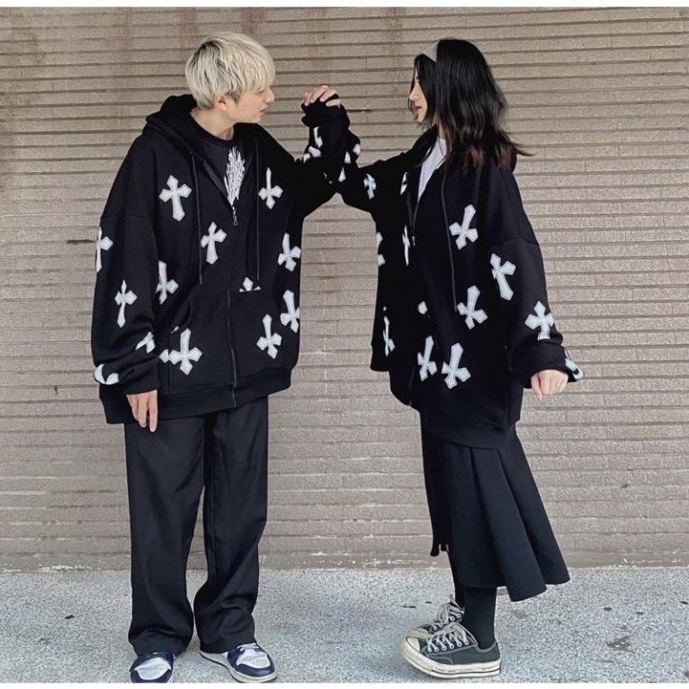 Áo Khoác Nỉ Unisex Kéo Khoá Homies Liền Mũ In Hình Thánh Giá CROSS