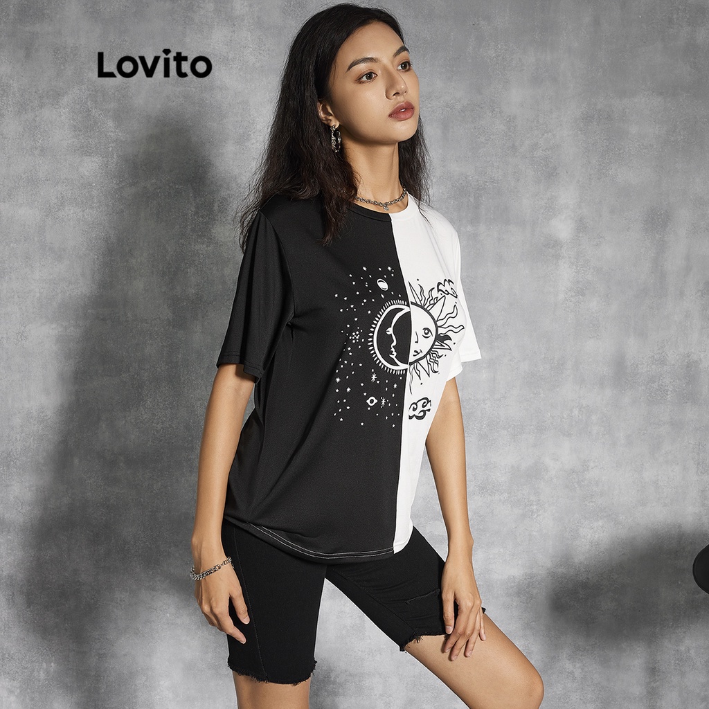 Lovito Áo Thun Tay Ngắn In Chữ L20D1087 (Đen/Trắng)