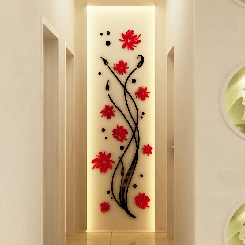 Tranh dán tường mica 3d decor khổ lớn cây hoa bụi đỏ trang trí phòng khách Nhiều Size - EPeBen