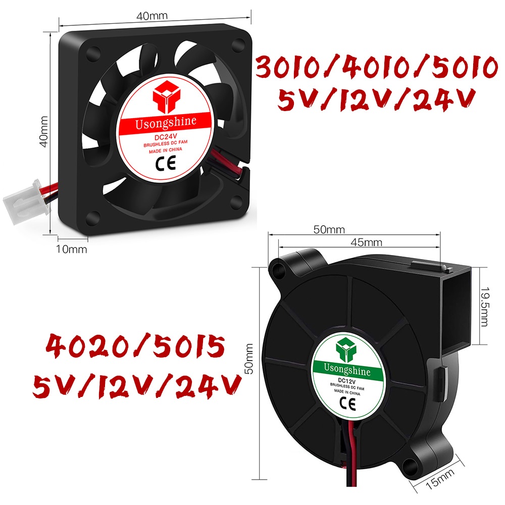 Quạt Tản Nhiệt Không Chổi Than 5015 / 4010 / 4020 12v & 24v 2pin Cho Máy In 3d