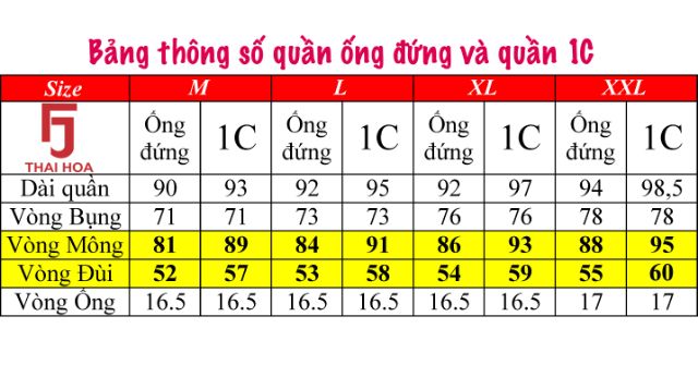 Quần tây Thái Hoà ống đứng 1c88 nhiều màu