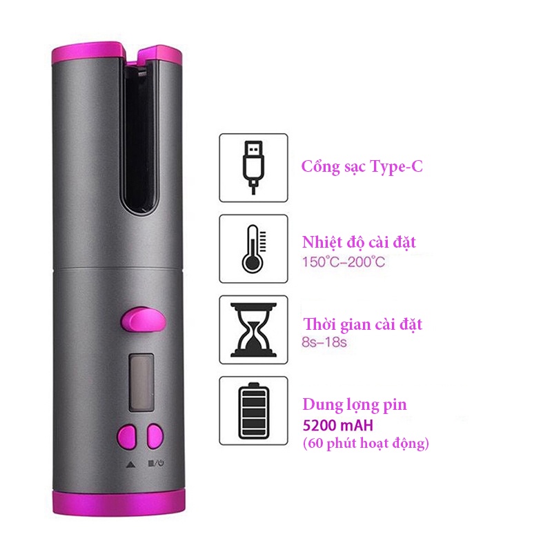 Máy Uốn Tóc Mini Tự Động Xoay Không Dây Cầm Tay - Kiểu Dáng Hiện Đại, Có Kèm Dây Sạc- MT069 - Gia Dụng Tý Tẹo