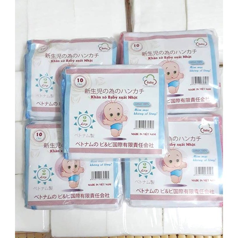 Set 10 Khăn xô xuất nhật 2 lớp hàng cao cấp dệt bằng sợ cotton 2 chiều